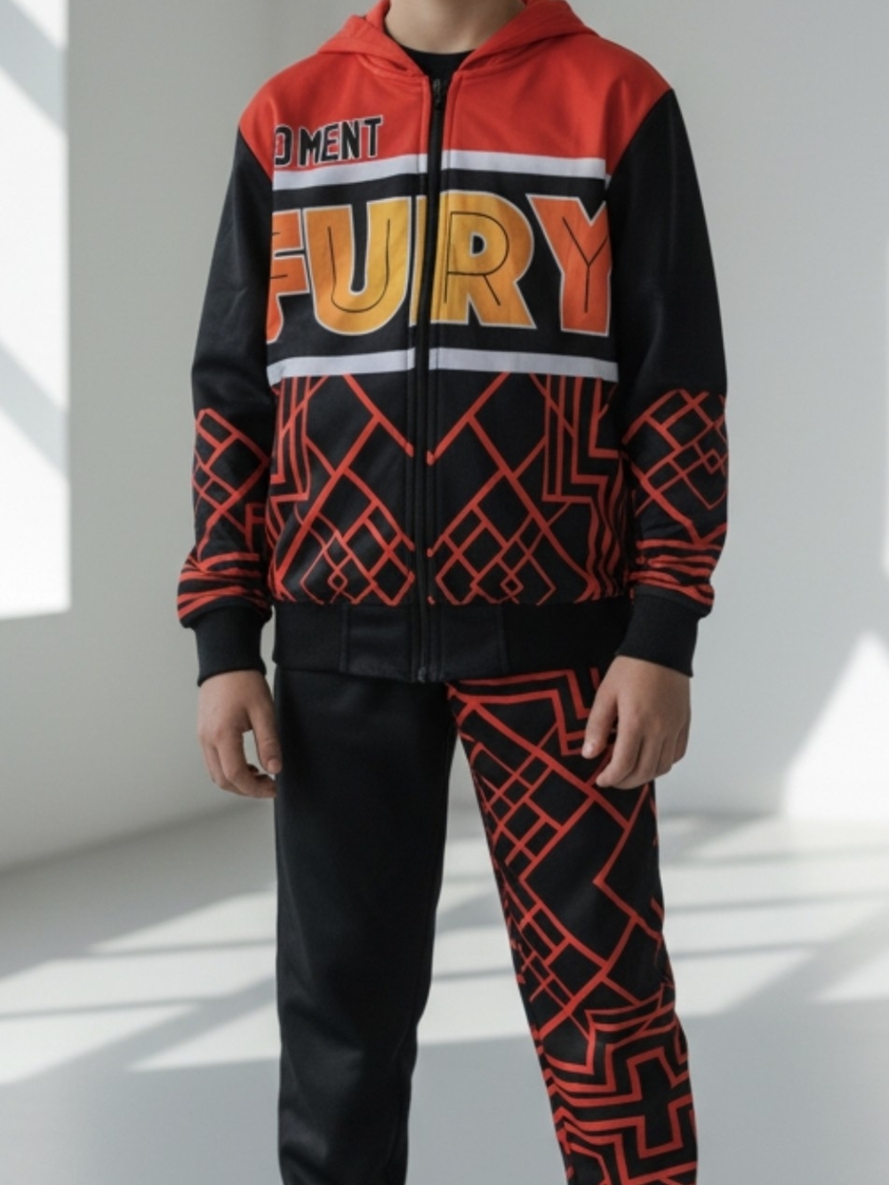 Kids 'Fury' Red and Black Hoodie Set